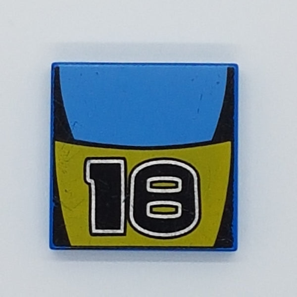 2x2 Fliese bedruckt with Groove with Number 18 and Medium Blue / Yellow Stripes Pattern