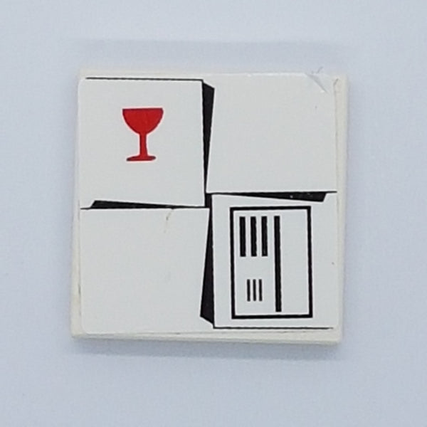 2x2 Fliese bedruckt with Groove with Parcel White with Red Fragile Goblet Pattern (Sticker) - Set 7734 weiß white
