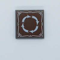 2x2 Fliese bedruckt with Groove with 4 White Arrows in Circle and Border on Reddish Brown Background Pattern neudunkelgrau