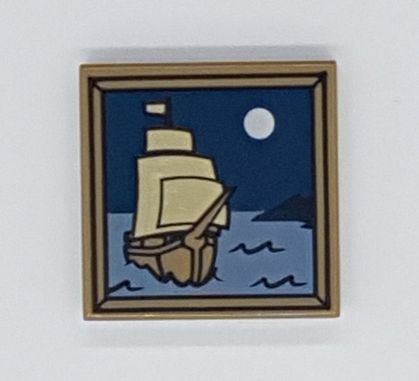 2x2 Fliese bedruckt with Groove with Sailing Ship and Moon Pattern dunkelbeige