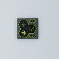 2x2 Fliese bedruckt with Groove with 3 Hexagons, Spaceship and Alien Characters Pattern neudunkelgrau