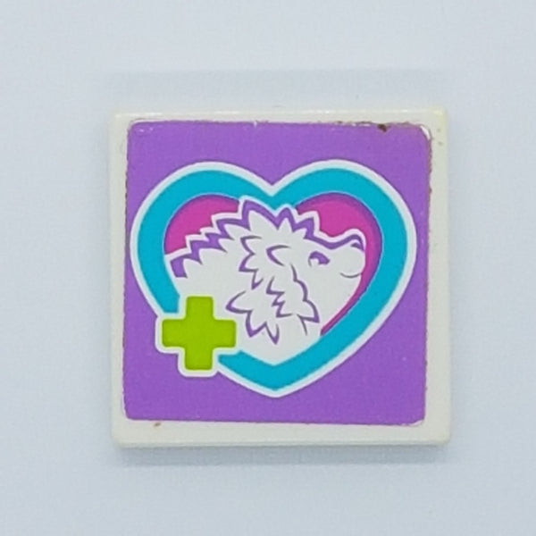 2x2 Fliese bedruckt with Groove with Lime Cross and Hedgehog in Medium Azure Heart Pattern (Sticker) - Set 3188 weiß white