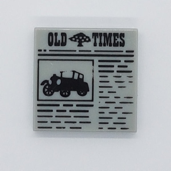 2x2 Fliese bedruckt with Groove with Newspaper 'OLD TIMES' Pattern neuhellgrau