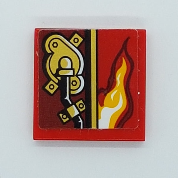 2x2 Fliese bedruckt  with Groove with Flame and Gold Mechanical Pattern Model Right Side (Sticker) - Set 70600 rot
