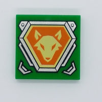 2x2 Fliese bedruckt with Groove with Bright Light Yellow Fox Head on Orange Hexagonal Shield with Silver Border Pattern grün