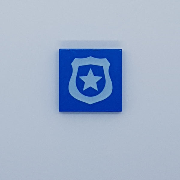 2x2 Fliese bedruckt with Groove with White Police Badge with Star Pattern blau