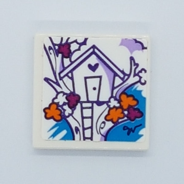 2x2 Fliese bedruckt with Groove with Tree House and Ladder Pattern (Sticker) - Set 41335 weiß white