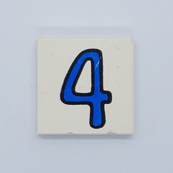 2x2 Fliese bedruckt with Number 4 Fabuland Pattern weiß white