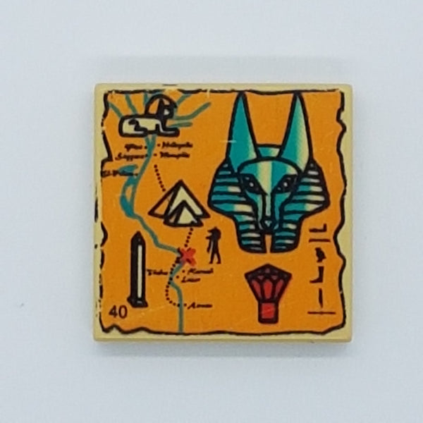 2x2 Fliese bedruckt with Map Orange and Hieroglyphs, 40 Pattern tan beige