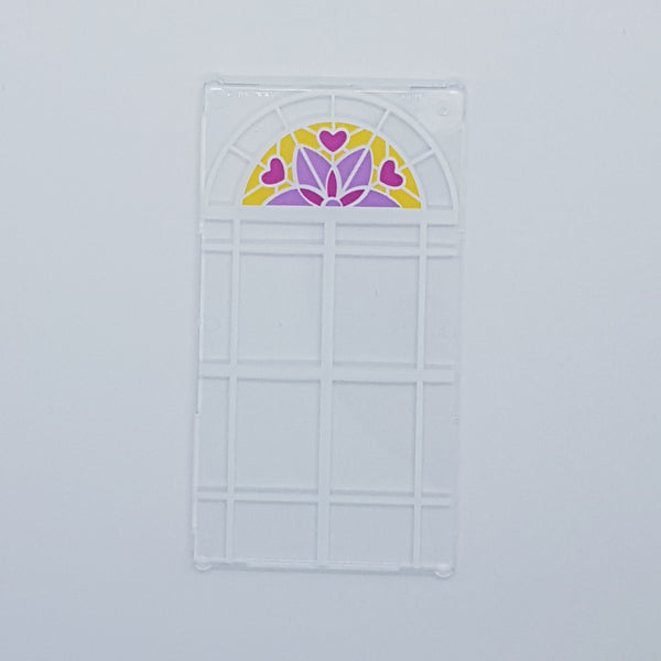 1x4x6 Fensterscheibe Fensterglas bedruckt mit White Lattice, Magenta Hearts and Medium Lavender and Magenta Stylized Flower Pattern transparent weiß trans clear