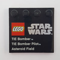 4x4 Fliese modifiziert mit 4 Noppen  bedruckt LEGO Star Wars Logo, 'TIE Bomber', 'TIE Bomber Pilot', and 'Asteroid Field' Pattern - Set 75008 schwarz black