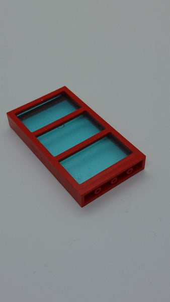 1x4x6 Fenster mit Scheibe fest transparent-hellblau und Rahmen 3 Streben rot