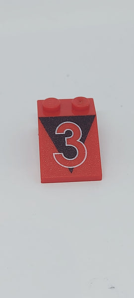 2x3 Dachstein 25° bedruckt with Red Number 3 and Black Triangle Pattern rot