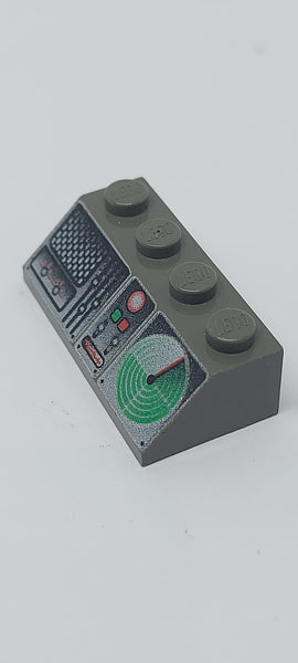 2x4 Dachstein 45° bedruckt with Radio and Radar Console Pattern altdunkelgrau dark gray