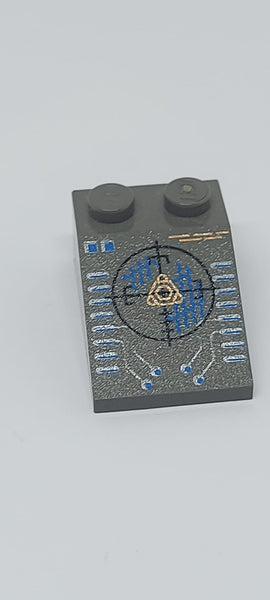 2x3 Dachstein 25° bedruckt with Blue and Copper Insectoid Scope and Silver Circuitry Pattern altdunkelgrau dark gray