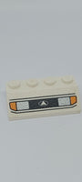 2x4 Dachstein 45° bedruckt with Two Silver Headlights, Orange Signal Lights, and Black Lines Pattern weiß white