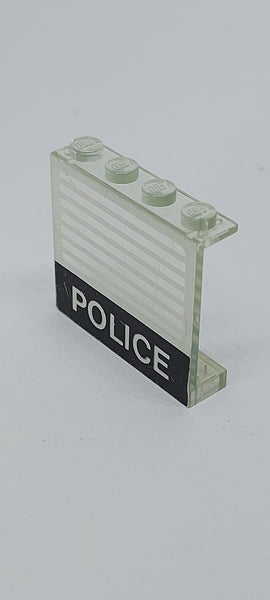 1x4x3 Wandelement Paneel ohne Seitenstützen geschlossene Noppen bedruckt with Black 'POLICE' Bar and White Stripes Pattern transparent weiß trans clear