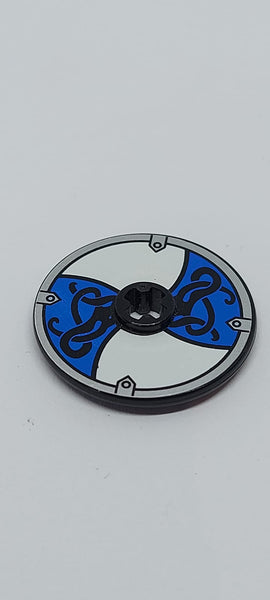 3x3 Technik Scheibe beklebt with Viking Shield Blue / White 4 Section Pattern (Sticker) - Sets 7016 / 7019 schwarz black