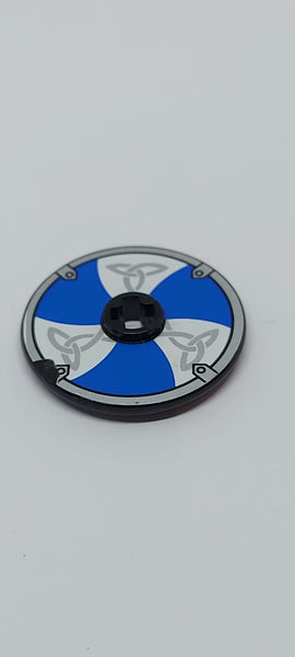 3x3 Technik Scheibe beklebt with Viking Shield Blue / White 6 Section Pattern (Sticker) - Sets 7018 / 7021 schwarz black