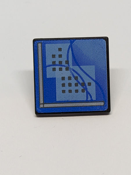 Minifigur Schild Strassenschild bedruckt viereckig mit Clip with Curved Blue Lines and Small Black Squares Pattern (Computer Screen) schwarz black
