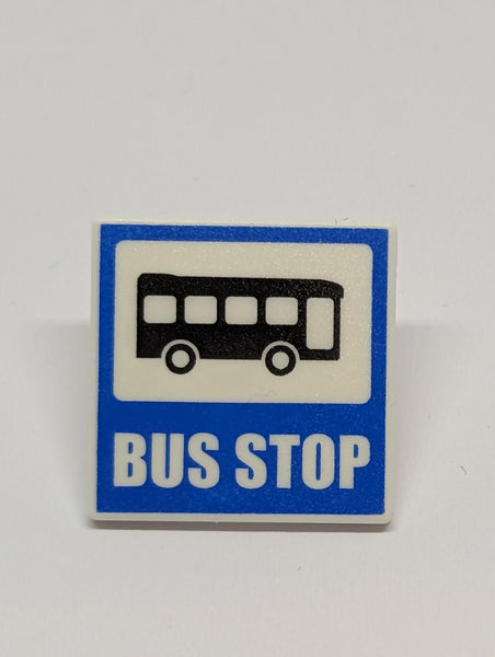 Minifigur Schild Strassenschild bedruckt viereckig mit O-Clip with Bus and 'BUS STOP' Pattern weiß white