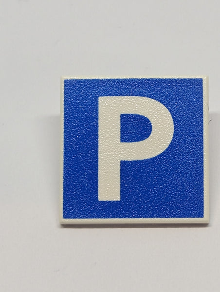Minifigur Schild Strassenschild bedruckt viereckig mit Clip with Parking Pattern weiß white