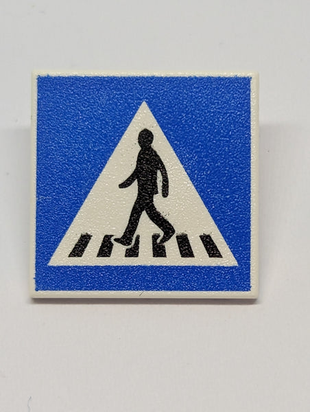 Minifigur Schild Strassenschild bedruckt viereckig mit Clip with Crosswalk with Pedestrian Pattern weiß white