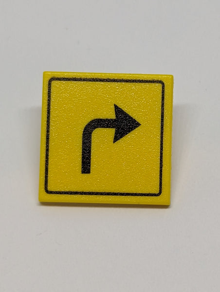 Minifigur Schild Strassenschild bedruckt viereckig mit Clip with Arrow Right Turn Pattern gelb yellow