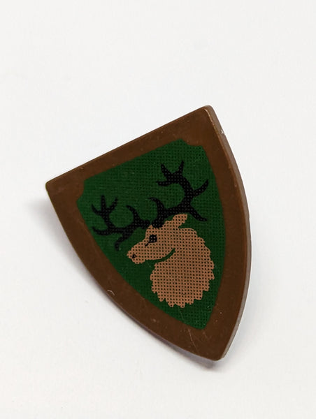 Schild bedruckt Triangular with Forestmen Elk / Deer Head on Green Background Pattern altbraun brown