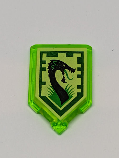 2x3 Fliese modifiziert Pentagon Fünfeck bedruckt with Nexo Power Shield Pattern - Jungle Dragon transparent mediumgrün trans bright green trans-bright green