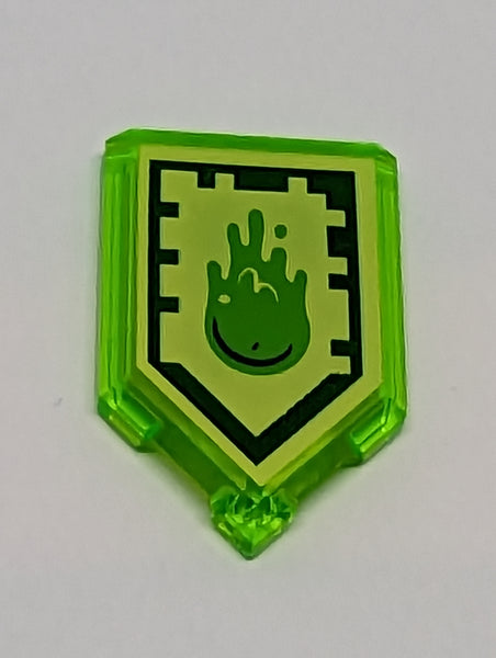 2x3 Fliese modifiziert Pentagon Fünfeck bedruckt with Nexo Power Shield Pattern - Slime Blast transparent mediumgrün trans bright green trans-bright green