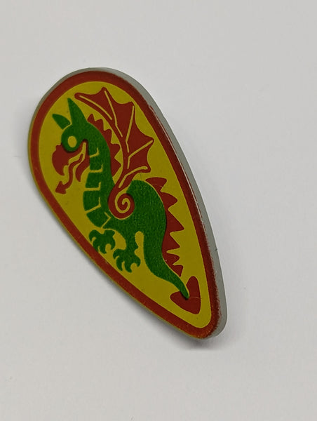 Minifigur Schild bedruckt Oval with Green and Red Dragon on Yellow Background Pattern althellgrau light gray