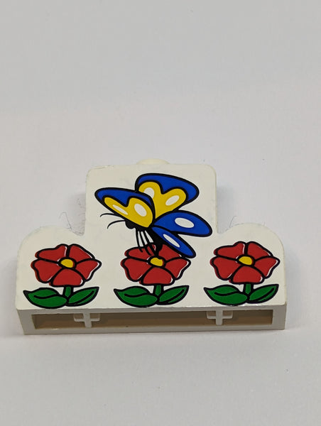 1x4x2 modifizierter Stein Center Stud Top with Butterfly and Flowers Pattern (Sticker) - Set 4165 weiß white