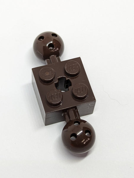 2x2 Technik Stein modifiziert mit 2 Kugeln und Achsloch dunkelbraun dark brown