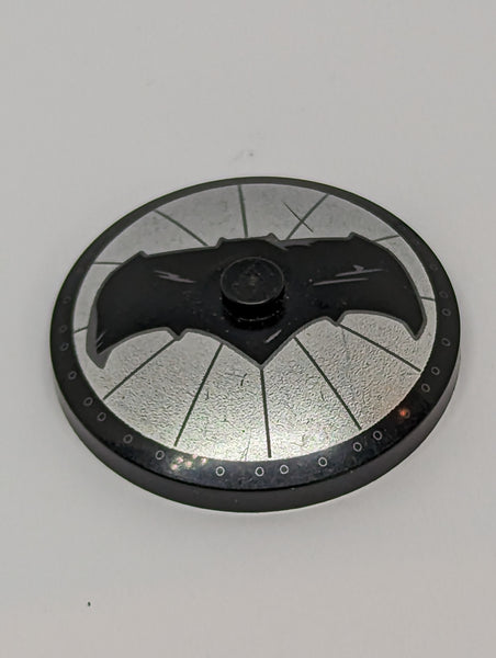 4x4 Satschüssel Ø32x6,4 bedruckt with Solid Stud with Black Bat on Silver Background Batman Logo (Bat Signal) Pattern schwarz black